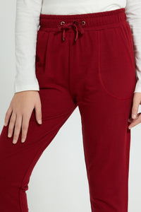 Redtag-Burgundy-Basic-Track-Pant-Joggers-Senior-Girls-9 to 14 Years