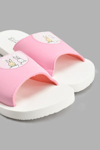 Redtag-Pale-Pink-Bunny-Print-Slide-Sliders-Senior-Girls-5 to 14 Years