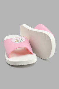 Redtag-Pale-Pink-Bunny-Print-Slide-Sliders-Senior-Girls-5 to 14 Years