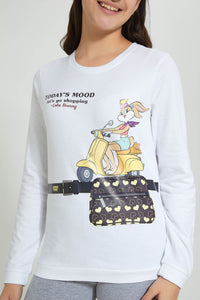 Redtag-White-Lola-Bunny-Sweatshirt-Active-Sweatshirts-Senior-Girls-9 to 14 Years