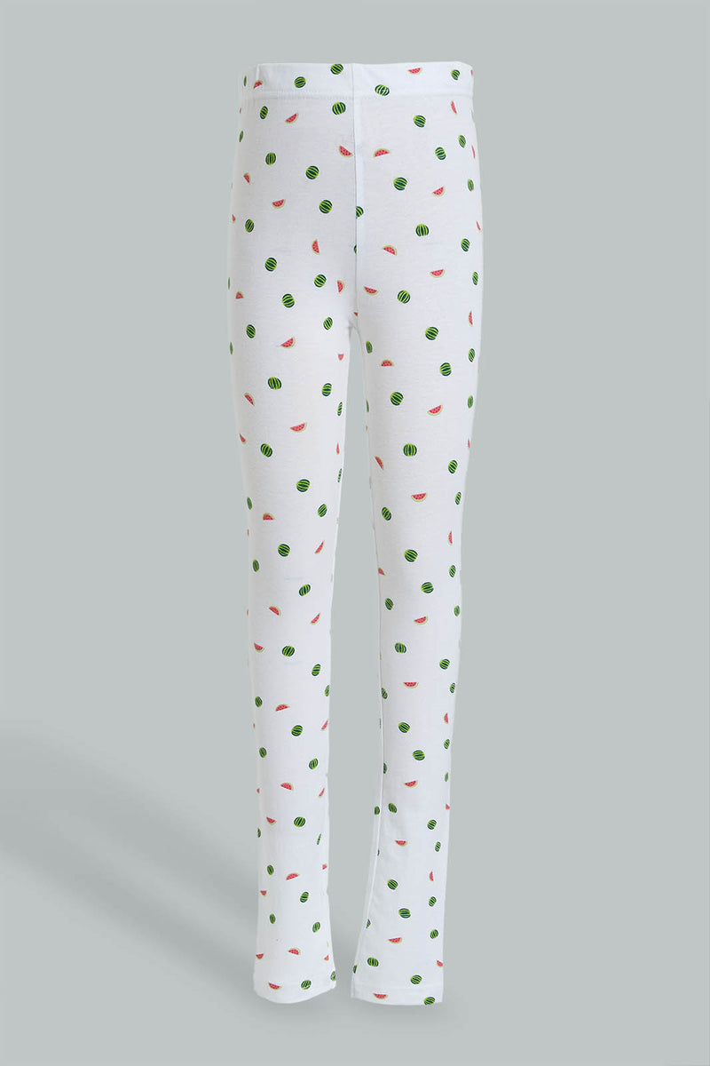 Redtag-White-Watermelon-Print-Legging-Leggings-Girls-2 to 8 Years