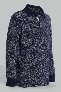 Redtag-Navy-Long-Sleeve-Splat-Print-Polo-Shirt-Polo-Shirts-Boys-2 to 8 Years