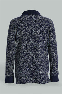 Redtag-Navy-Long-Sleeve-Splat-Print-Polo-Shirt-Polo-Shirts-Boys-2 to 8 Years
