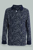 Redtag-Navy-Long-Sleeve-Splat-Print-Polo-Shirt-Polo-Shirts-Boys-2 to 8 Years