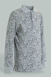 Redtag-Grey-Marl-Long-Sleeve-Splat-Print-Polo-Shirt-Polo-Shirts-Boys-2 to 8 Years