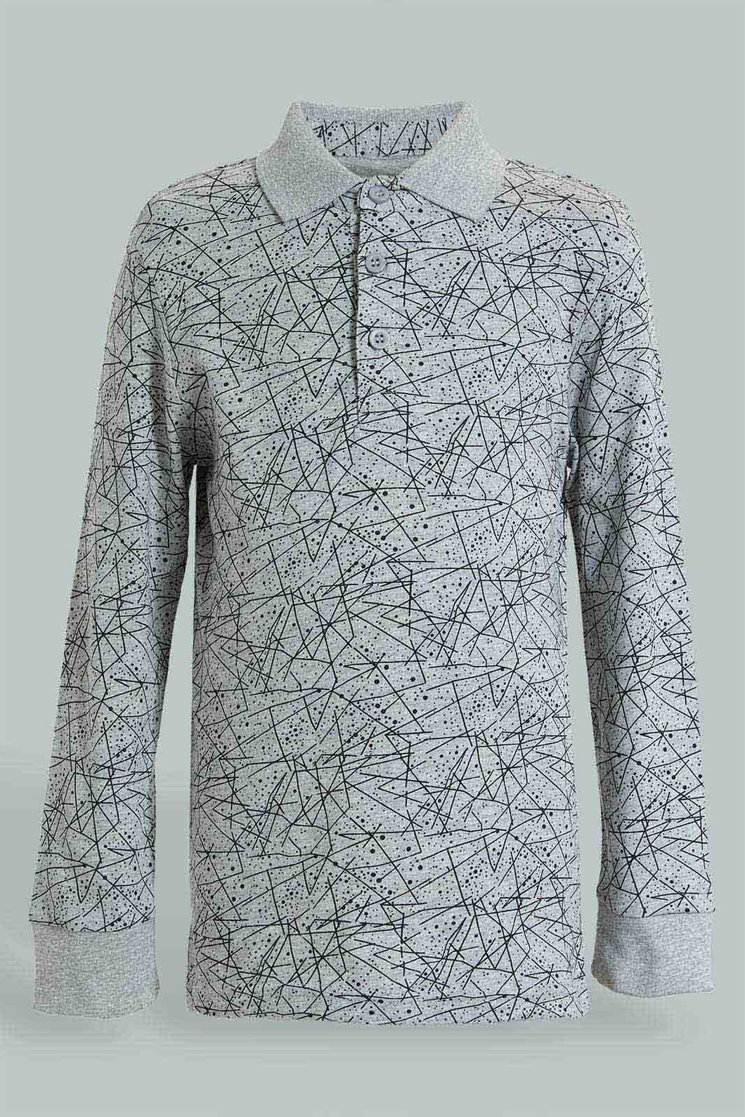 Redtag-Grey-Marl-Long-Sleeve-Splat-Print-Polo-Shirt-Polo-Shirts-Boys-2 to 8 Years