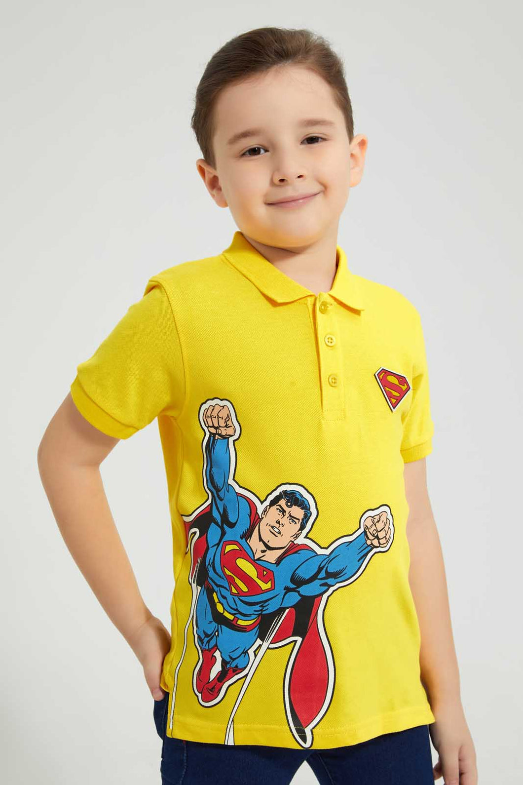 Redtag-Yellow-Superman-Polo-Character-Boys-2 to 8 Years