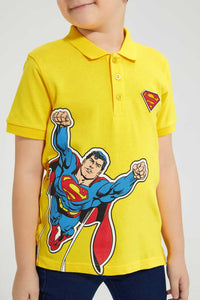 Redtag-Yellow-Superman-Polo-Character-Boys-2 to 8 Years