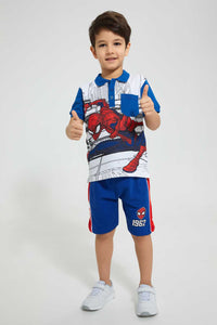 Redtag-Blue-Spiderman-Polo-Character-Boys-2 to 8 Years