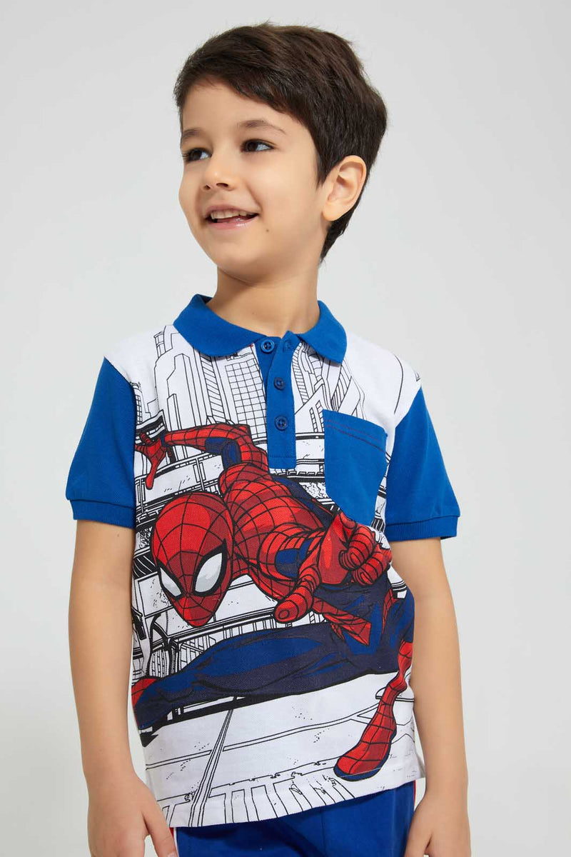 Redtag-Blue-Spiderman-Polo-Character-Boys-2 to 8 Years