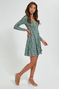 Redtag-Green-Ditsy-Printed-Wrap-Front-Dress-Dresses-Women's-0