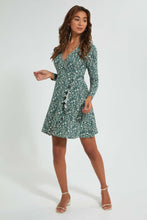 تنزيل الصورة على معرض الصور، Redtag-Green-Ditsy-Printed-Wrap-Front-Dress-Dresses-Women&#39;s-0

