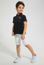 تنزيل الصورة على معرض الصور، Redtag-Black-Splat-Print-Cut-&amp;-Sew-Polo-Polo-Shirts-Boys-2 to 8 Years
