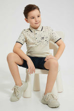 Load image into Gallery viewer, Redtag-Beige-Splat-Print-Cut-&amp;-Sew-Polo-Polo-Shirts-Boys-2 to 8 Years
