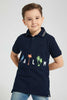 Redtag-Navy-Palm-Printed-Polo-With-Tipping-Collar-Polo-Shirts-Boys-2 to 8 Years
