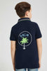 Redtag-Navy-Palm-Printed-Polo-With-Tipping-Collar-Polo-Shirts-Boys-2 to 8 Years