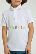 Load image into Gallery viewer, Redtag-White-Print-Polo-With-Tipping-Collar-Polo-Shirts-Boys-2 to 8 Years
