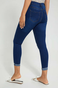 Redtag-Indigo-Mid-Waist-Jean-With-Folded-Hem-Jeans-Skinny-Fit-Women's-