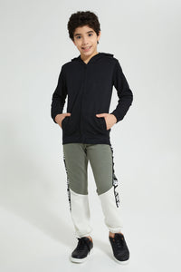 Redtag-Black-Ottoman-On-Sleeve-SweaT-Shirt-Sweatshirts-Senior-Boys-9 to 14 Years