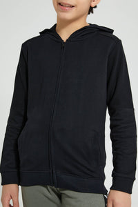 Redtag-Black-Ottoman-On-Sleeve-SweaT-Shirt-Sweatshirts-Senior-Boys-9 to 14 Years