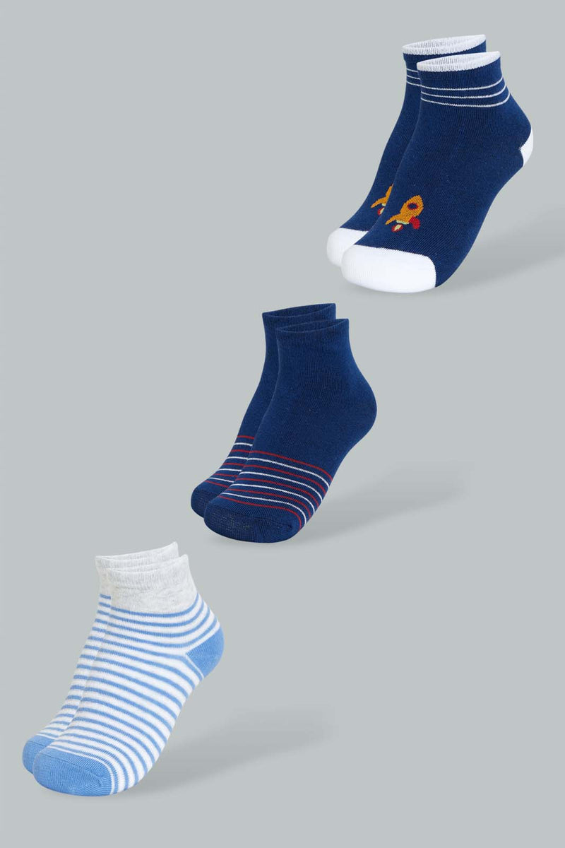 Redtag-Assorted-3-Pack-Ankle-Rocket-Socks-Ankle-Socks-Boys-2 to 8 Years