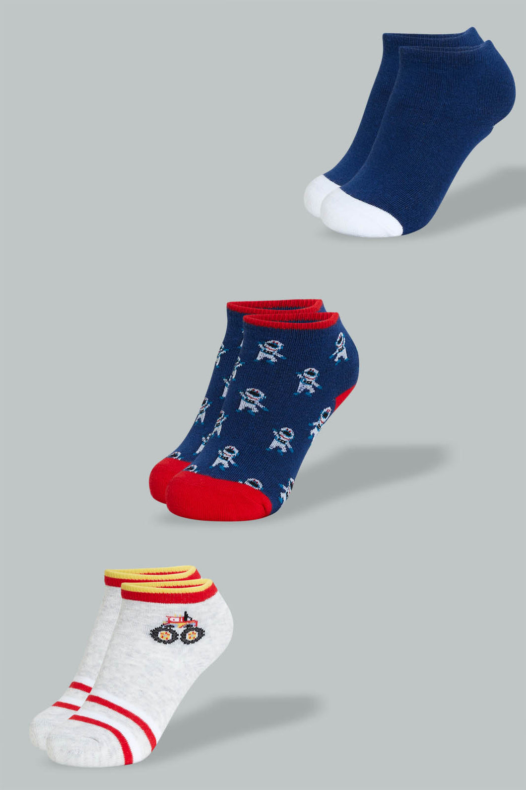 Redtag-Assorted-3-Pack-Ankle-Vehicle-Socks-365,-Boys-Socks,-Colour:Assorted,-Filter:Boys-(2-to-8-Yrs),-New-In,-New-In-BOY,-Non-Sale,-Section:Kidswear-Boys-2 to 8 Years