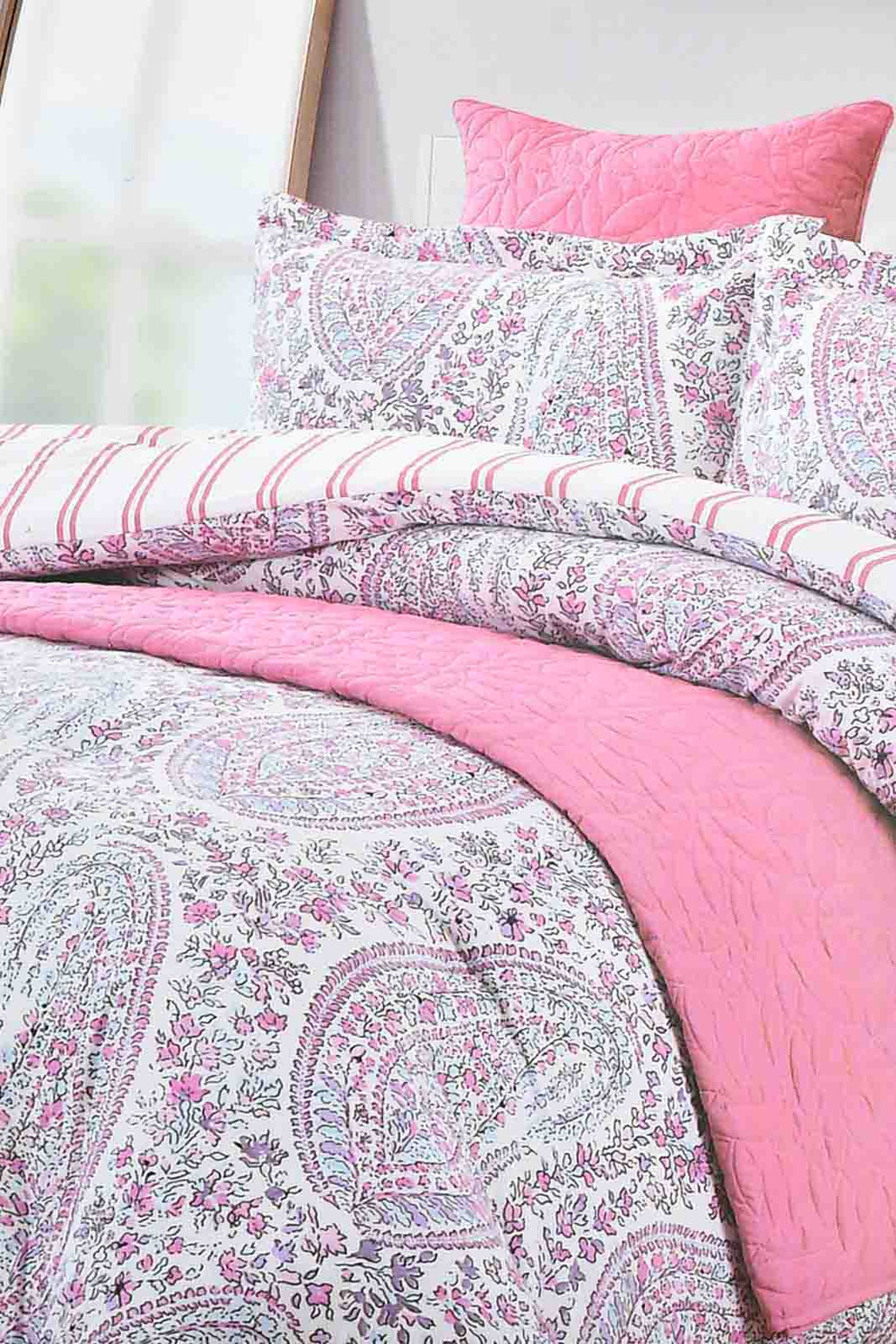 Redtag-Pink-Paisley-Print-6-Piece-Comforter-Set-(Double-Size)-Comforters-Home-Bedroom-
