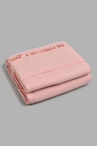 Redtag-Pink-Eyelet-2-Pieces-Bedspread-Set-With-Tassels
-(Single-Size)-Bedspreads-Home-Bedroom-