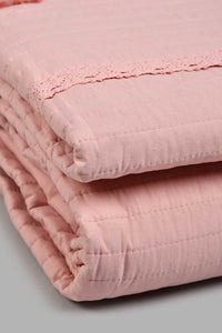 Redtag-Pink-Eyelet-2-Pieces-Bedspread-Set-With-Tassels
-(Single-Size)-Bedspreads-Home-Bedroom-