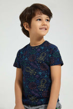 Load image into Gallery viewer, Redtag-Navy-Space-Printed-T-Shirt-And-Shorts-Set-Sets-Boys-2 to 8 Years
