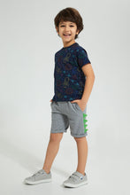 Load image into Gallery viewer, Redtag-Navy-Space-Printed-T-Shirt-And-Shorts-Set-Sets-Boys-2 to 8 Years
