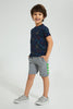 Redtag-Navy-Space-Printed-T-Shirt-And-Shorts-Set-Sets-Boys-2 to 8 Years