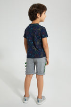 Load image into Gallery viewer, Redtag-Navy-Space-Printed-T-Shirt-And-Shorts-Set-Sets-Boys-2 to 8 Years
