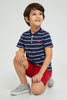 Redtag-Navy-Stripe-T-Shirt-With-Woven-Shorts-Set-Sets-Boys-2 to 8 Years