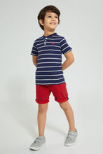 Load image into Gallery viewer, Redtag-Navy-Stripe-T-Shirt-With-Woven-Shorts-Set-Sets-Boys-2 to 8 Years

