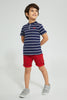 Redtag-Navy-Stripe-T-Shirt-With-Woven-Shorts-Set-Sets-Boys-2 to 8 Years