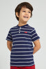 Redtag-Navy-Stripe-T-Shirt-With-Woven-Shorts-Set-Sets-Boys-2 to 8 Years