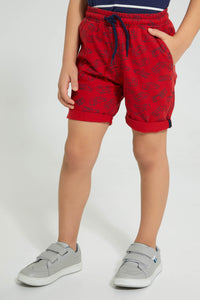 Redtag-Navy-Stripe-T-Shirt-With-Woven-Shorts-Set-Sets-Boys-2 to 8 Years
