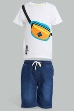 Load image into Gallery viewer, Redtag-White-Pouch-Bag-Applique-Set-With-Knit-Denim-Sets-Boys-2 to 8 Years
