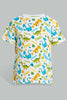 Redtag-White-Dino-Aop-T-Shirt-And-Short-Set-Sets-Boys-2 to 8 Years