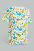 Redtag-White-Dino-Aop-T-Shirt-And-Short-Set-Sets-Boys-2 to 8 Years