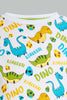 Redtag-White-Dino-Aop-T-Shirt-And-Short-Set-Sets-Boys-2 to 8 Years