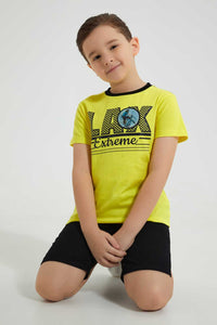 Redtag-Yellow-Lenticular-Print-T-Shirt-And-Short-Set-Sets-Boys-2 to 8 Years