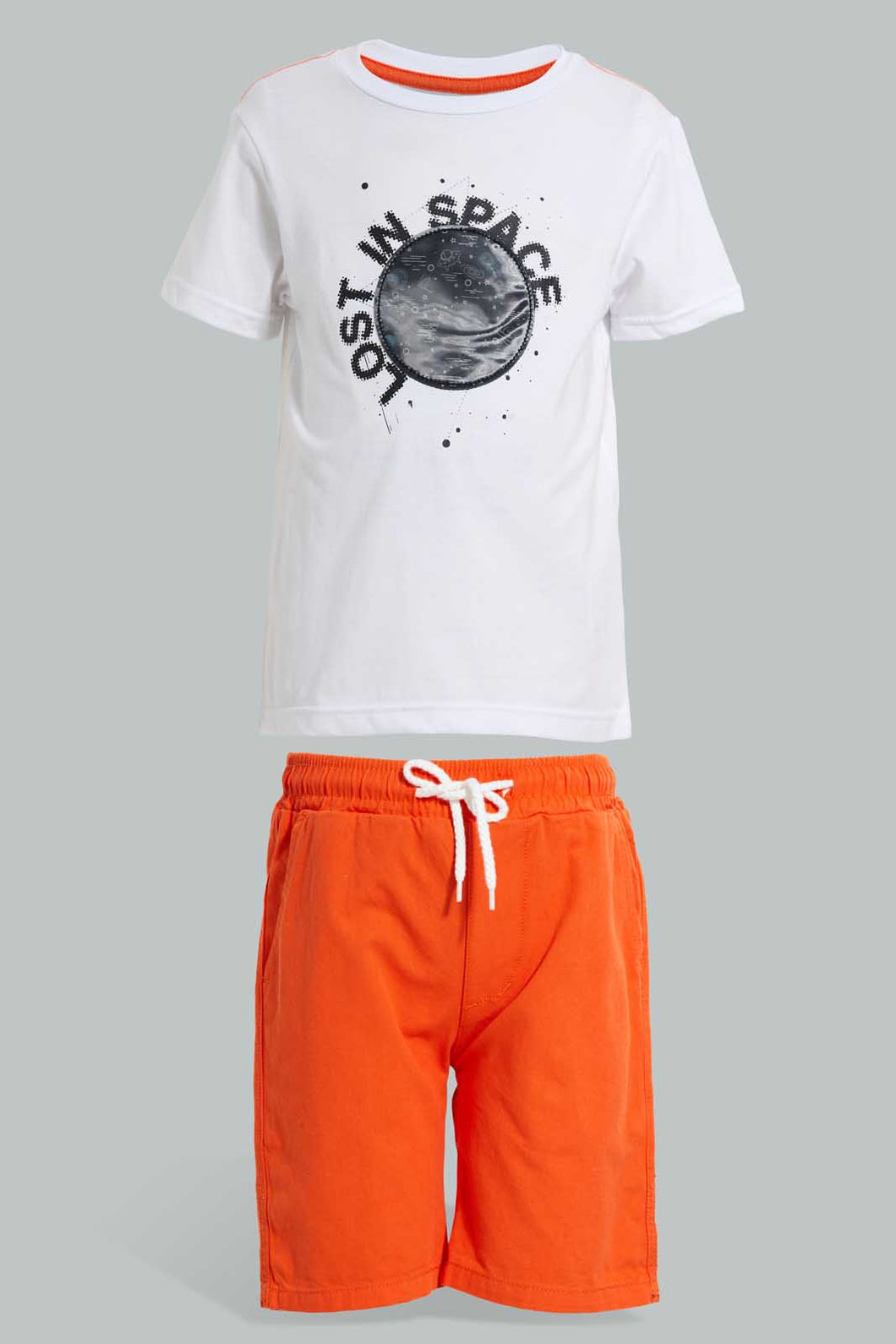Redtag-White-Space-Lenticular-Print-T-Shirt-And-Short-Set-Sets-Boys-2 to 8 Years