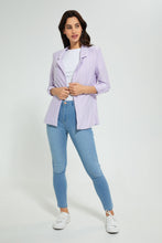 تنزيل الصورة على معرض الصور، Redtag-Lilac-Stripe-Rolled-Up-Sleeve-Jacket-Jackets-Women&#39;s-
