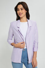 تنزيل الصورة على معرض الصور، Redtag-Lilac-Stripe-Rolled-Up-Sleeve-Jacket-Jackets-Women&#39;s-
