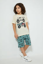 تنزيل الصورة على معرض الصور، Redtag-Beige-Monster-Truck-Print-T-Shirt-And-Shorts-Set-Sets-Boys-2 to 8 Years
