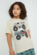 تنزيل الصورة على معرض الصور، Redtag-Beige-Monster-Truck-Print-T-Shirt-And-Shorts-Set-Sets-Boys-2 to 8 Years
