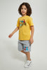 Redtag-Gold-Dino-Print-T-Shirt-And-Shorts-Set-Sets-Boys-2 to 8 Years