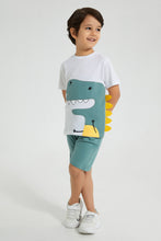 Load image into Gallery viewer, Redtag-White-Dino-Applique-T-Shirt-And-Shorts-Set-Sets-Boys-2 to 8 Years
